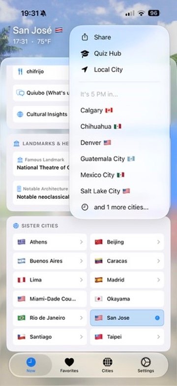 5pm Somewhere showing the places where it is 5 PM and related sister cities