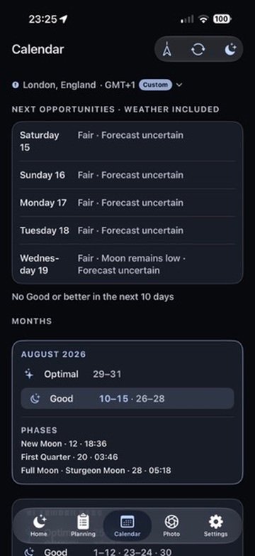 LunaPulse calendar screen