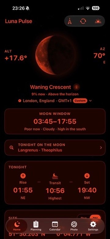 LunaPulse outdoor red mode screen