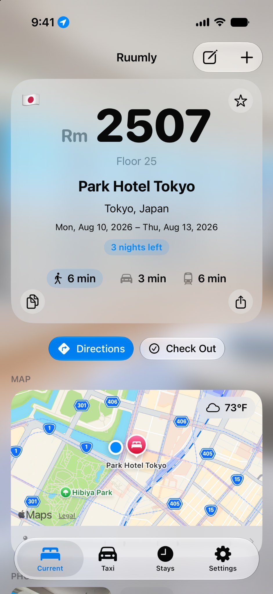 Ruumly Current Stay screen