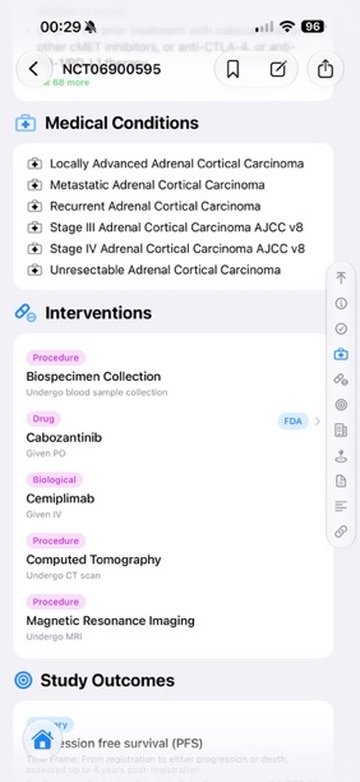 TrialBeacon interventions screen