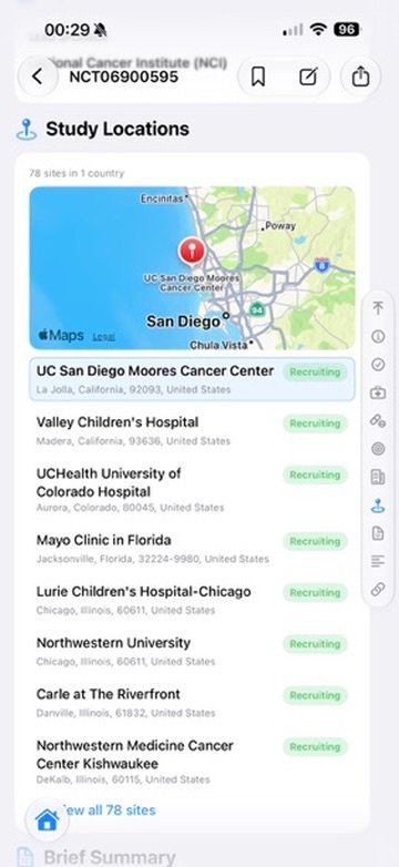 TrialBeacon locations screen