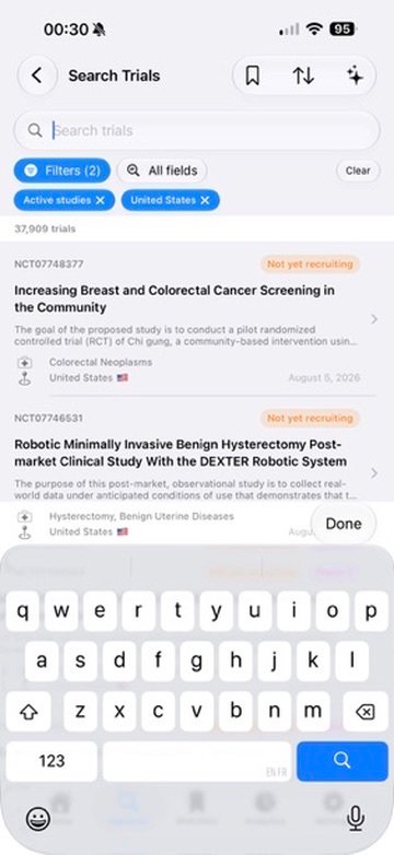 TrialBeacon search screen